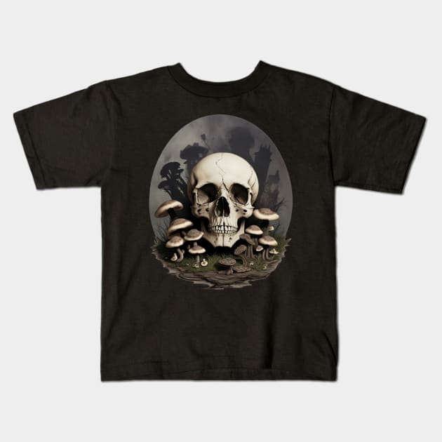 Skull with Mushrooms Kids T-Shirt by Paul_Abrams